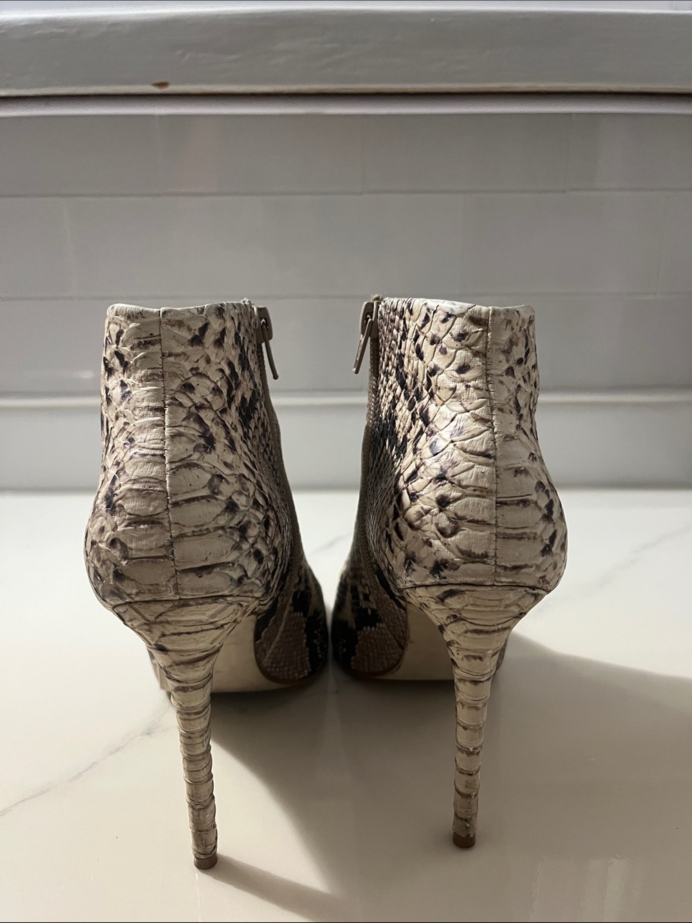 Steve Madden Cream Snake-Print Pointed Toe Ankle Boots - Picture 3 of 7